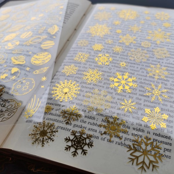 Vintage Gilding Planet Snowflake PET Decorative Stickers Transparent Diary Scrapbooking Material Album DIY Stationery Sticker