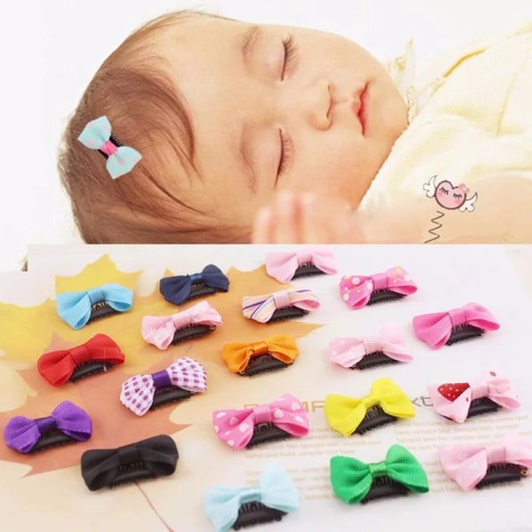 10Pcs Candy Color Baby Mini Small Bow Hair Clips Safety Ribbon Hair Pins Barrettes Children Girls Kids Hairpin Hair Accessories