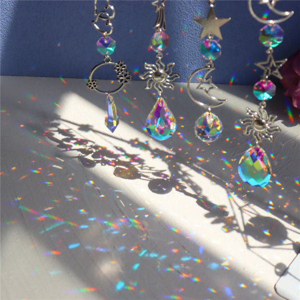 Moon And Sun Suncatcher Crystal Rainbow Catcher Garden Decoration Stained Glass Rainbow Maker Silver Prism Window Pendant 2022