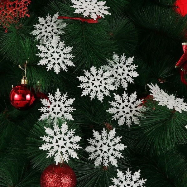 12Pcs 7.5cm Gold Powder Snowflake for Xmas Charming White Christmas Tree Decor Xmas Party Holiday Christmas Ornaments Home Decor