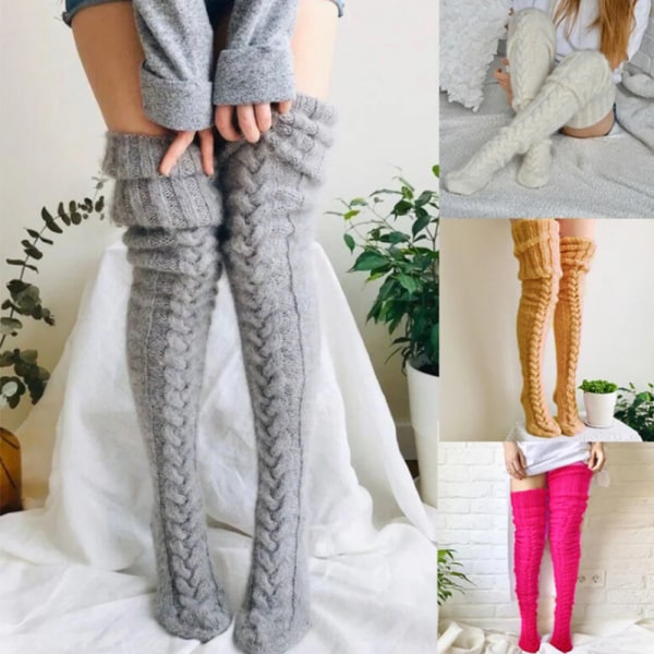 Women's Stockings Wool Foot Warmers Fashion Lady Stockings Cute Autumn Winter Solid Color Thigh-high Socks Acrylic Fibers