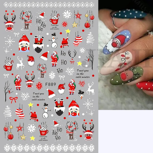 Cartoon 3D Santa Claus Snowman Nail Stickers Christmas Series Nail Art Decoration Relief Snowflakes Leaves Stickers For Nails