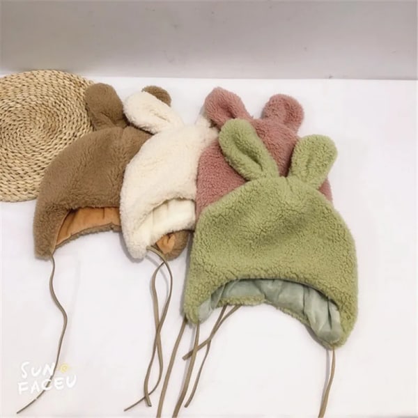 Winter Toddlers Kids Fleece Hats Cute 3d Cartoon Ear Cap Baby Children Thicken Warm Hats Muffler Kids Accessories