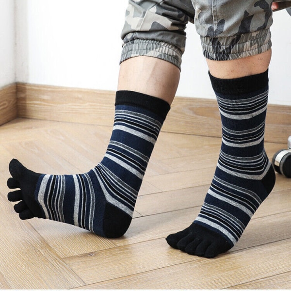 5 Pairs Men Toe Socks 100% Cotton Casual Breathable Striped Five Fingers Socks