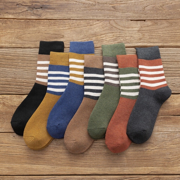 5 Pairs Zonbailon Men's Terry Socks Stripe Warm Cotton Medium Tube Socks