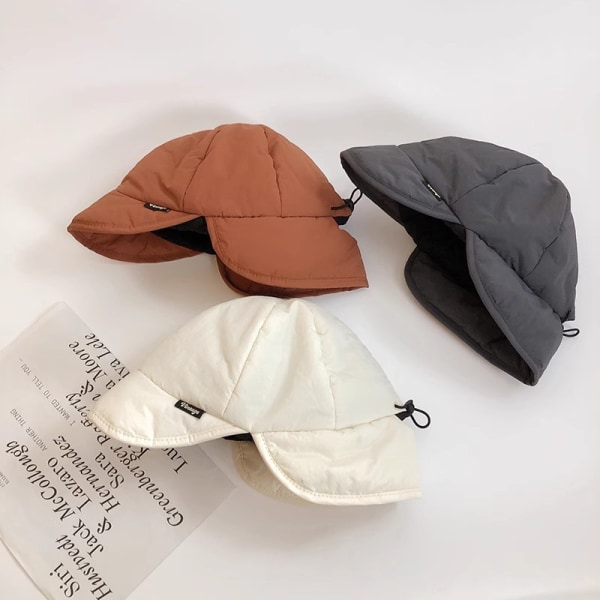 Japanese Retro Padded Ear Bomber Hat Autumn and Winter Fashion Warm Simple Solid Color Outdoor Ski Flying Hats for Men and Women