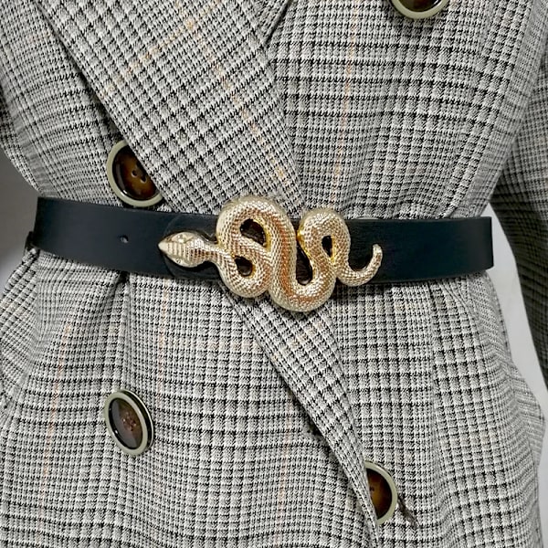 2023 New PU Material European and American Snake Creative Retro Belt Women's Simple Needle Button Pant Belt Belt