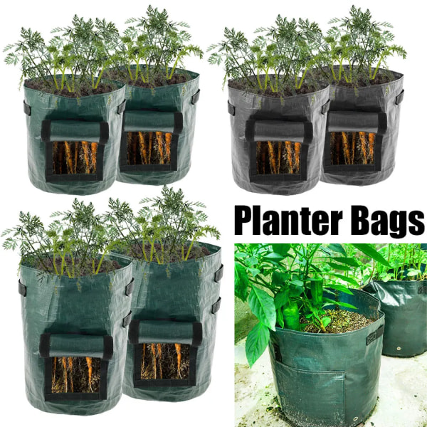 2Pack Garden Grow Bags Breathable Plant Bags with Flap and Handles Durable Outdoor Bag for Vegetable Potato Strawberry Greenhous
