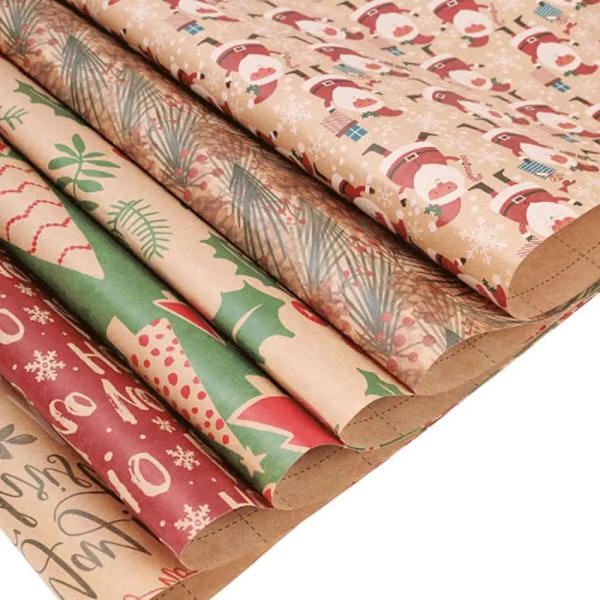 Christmas Wrapping Paper Santa Claus Snowflake Pattern Gift Wrap Artware Kraft Paper Decorative Gift Packaging Paper