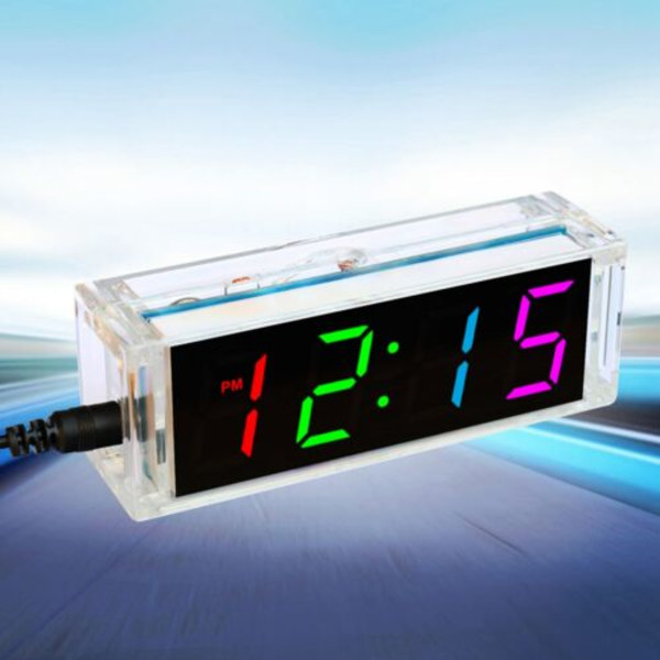 DIY Colorful Digital LED Electronic Clock kit DC 5V Soldering Board W/Clear Case