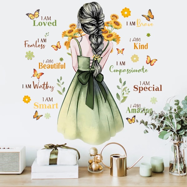 Girl English Slogan Butterfly Wall Sticker Self-adhesive Removable Vinyl PVC Home Decor Living Room Bedroom