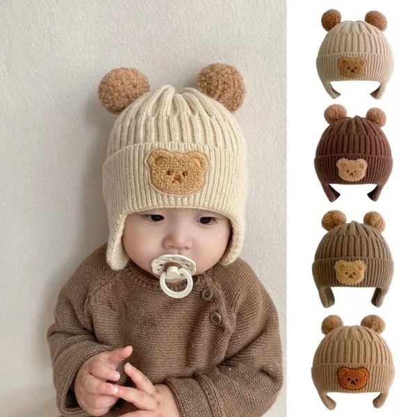Baby ull mössa söt björn hörselskydd hatt barn vinter förtjockad varm stickad koreansk version av baby hatt