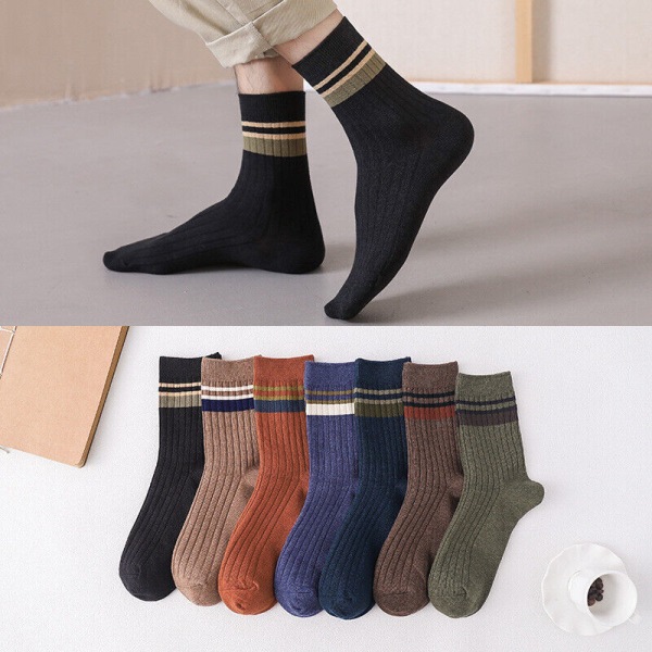 5 Pairs Autumn Winter Cotton Stripe Black Breathable Basketball Medium Tube Sock