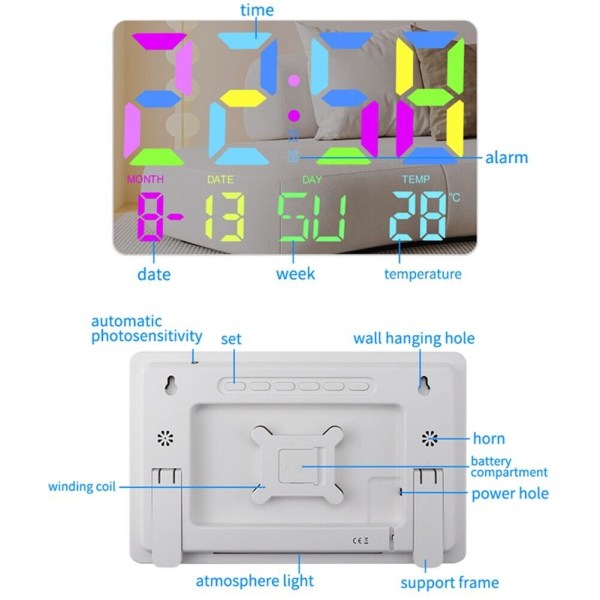 Digital Alarm Clock Alarm Clock Temperature Display Bedrooms Large Screen Mirror
