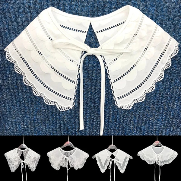 Removable Lace Doll Fake Collar Women Tie Ladies White Shawl Wrap Detachable Lapel False Collar All-match Clothes Accessories