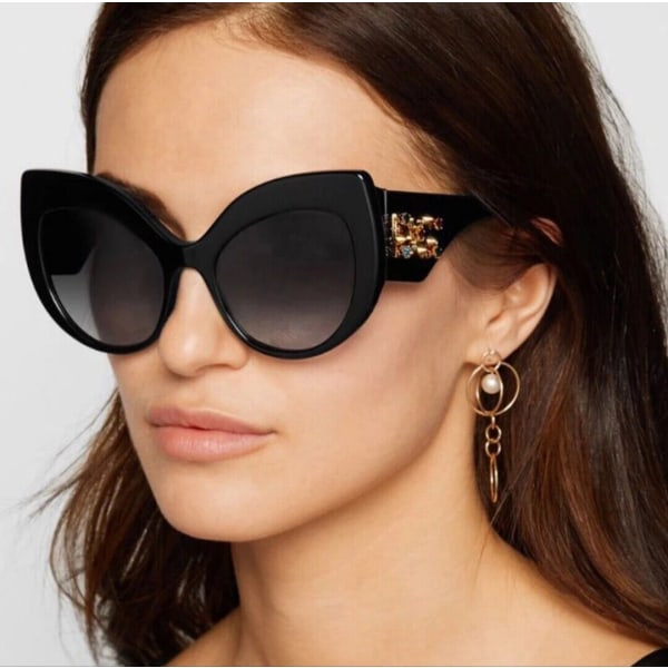 New Fashion Cat Eye Sunglasses Vintage Retro Women Wide Leg  Diamond Black