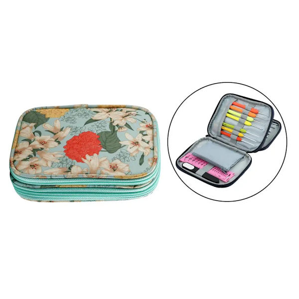 Oxford Cloth Crochet Hook Case Empty Zipper Bag Portable Travel Crochet Storage Bag with Web Pocket for Carrying Crochet Needles