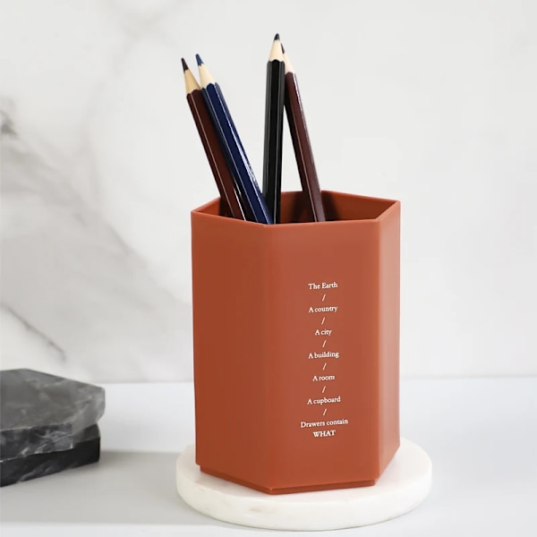 Simple Solid Hexagon Shaped Pen Holder Desktop Organizer School Office Pencil Holder Stationery Storage Box Container Gift