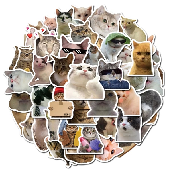 50PCS Cat MEME Funny Animals Stickers Vintage Toy Gift DIY Kids Notebook Luggage Motorcycle Laptop Refrigerator Decals Graffiti