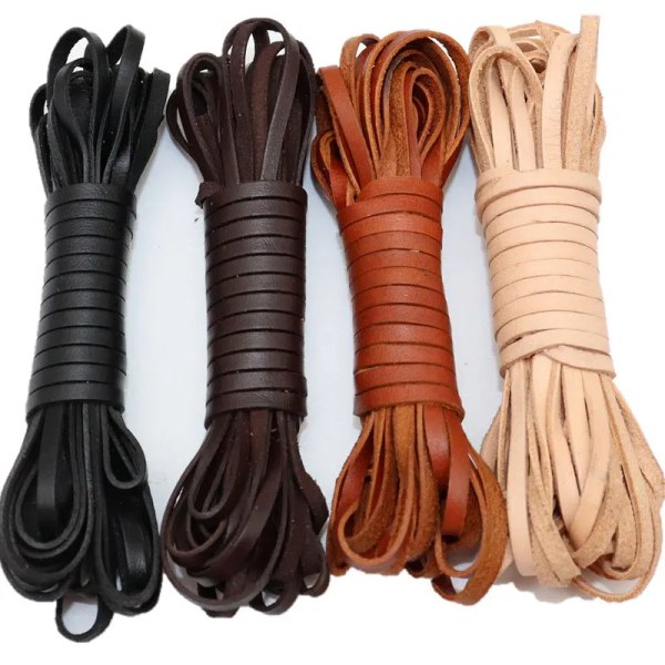 5m/Roll Retro Leather Cord Round/Flat Strand Genuine Leather Rope String For DIY Making Braided Bracelet Coffee