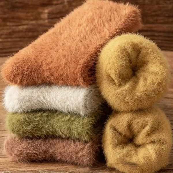 Solid Color Soft Fluffy Bed Socks Ladies Women Winter Thicken Warm Home Floor Slipper Mink fur Fleece Sock Winter Hosiery