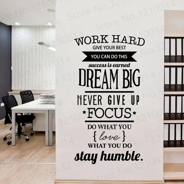 Office Motivational Quotes Wall Sticker Never Give Up Work Hard Vinyl Wall Decal PW270