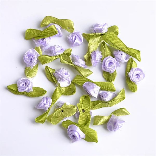 100PCS 1.5cm Satin Ribbon Roses Artificial Mini Silk Rosettes Fabric Flowers Heads Handmade DIY Craft For Wedding Decoration