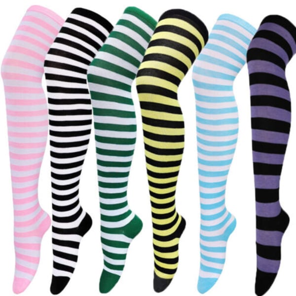 Women Cotton Striped Stockings Over Knee Socks Long Thigh High Socks Cosplay