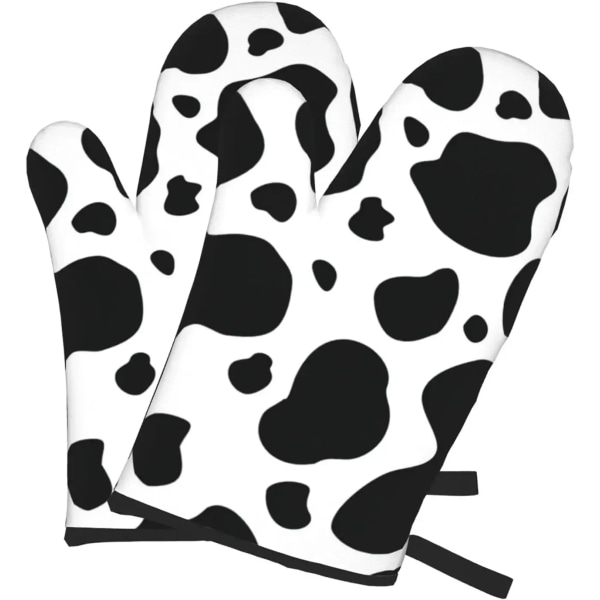Cow Print Oven Mitts Heat Resistant Non-Slip Waterproof with Soft Cotton Lining Gloves for Kitchen Cooking Baking BBQ 2pcs