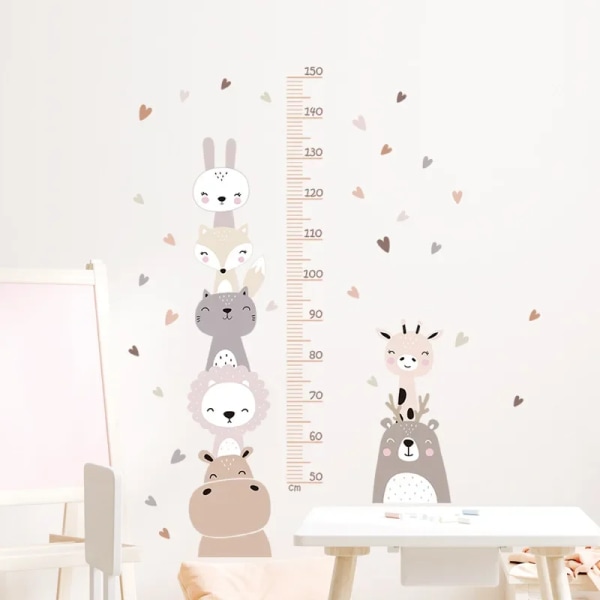 Measurement Ruller Wall Stickers for Kids Room Baby Nursery Wall Decals Boho Color Style Smile Animals Bear Lion Hearts Height