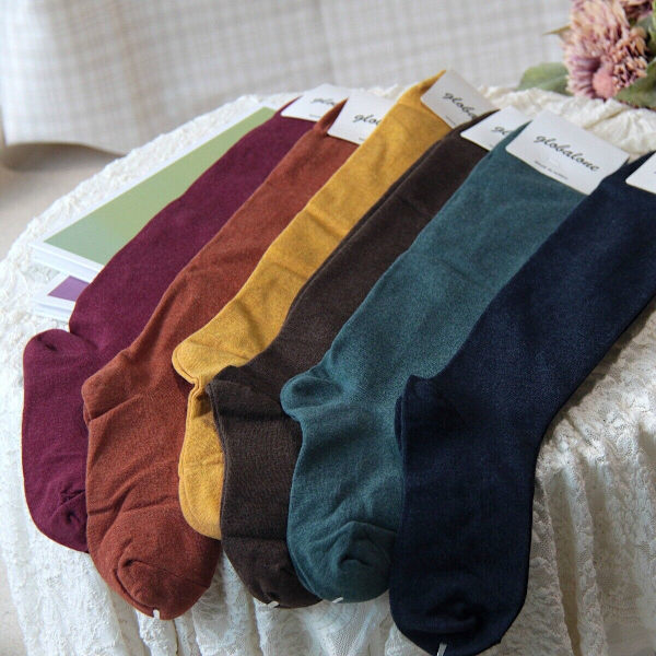 5 Pairs of women's winter cotton calf socks simple solid color stockings
