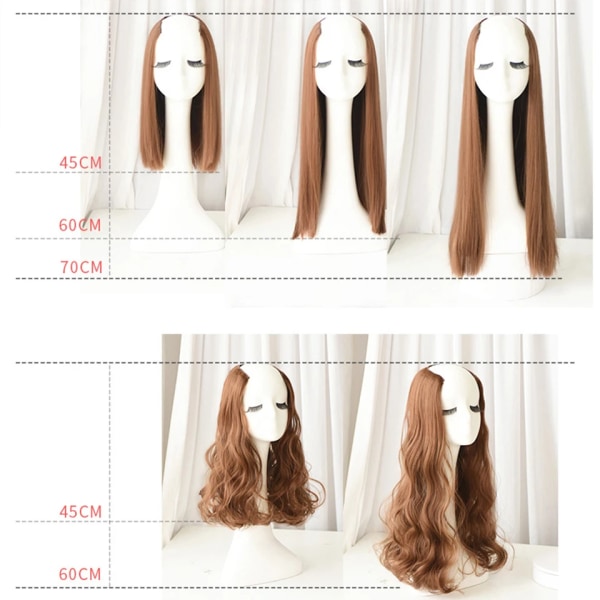 DIFEI Women's One-piece Long Curly Hair U-shaped Upgraded Version V-shaped Invisible Natural Extension Long Straight Hair Wig