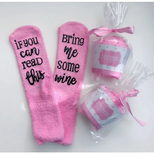 1 Pair Funny Pink Thicken Women Socks Letter Printed with' If You Can Read This,bring Me Some Wine' Soft Comfortable Warmer