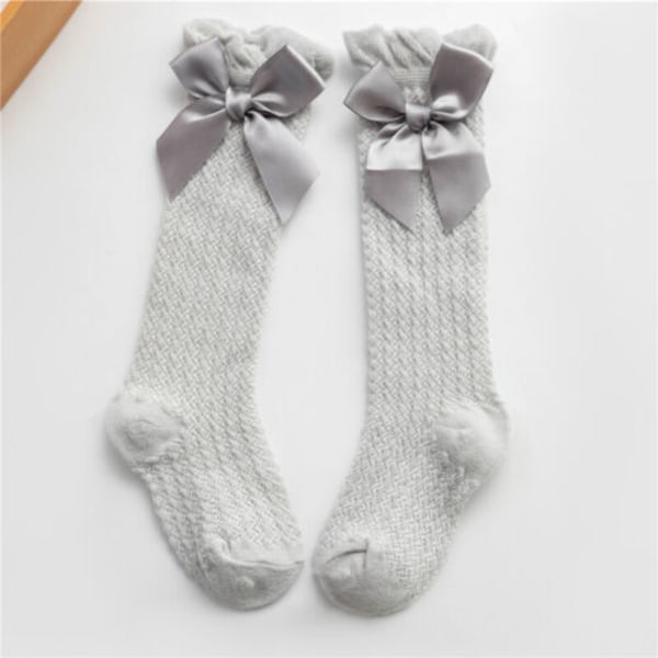 5pairs  Cotton Long Stockings Girl's Knee High Socks Kids Ruffle Mesh Bow Solid Color KS