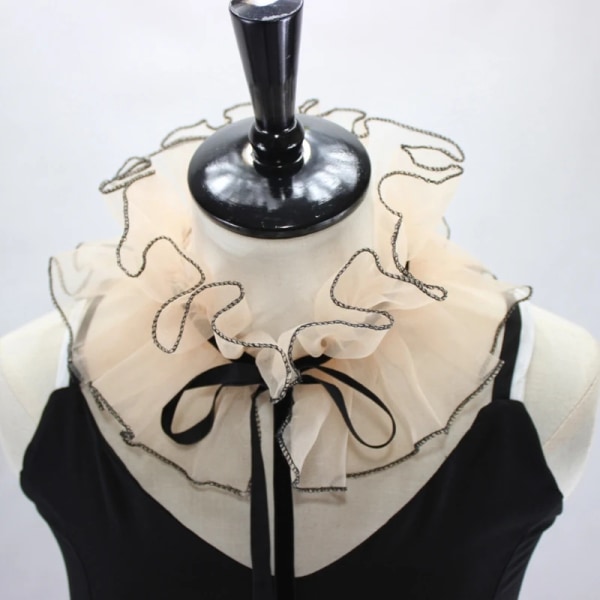 Victorian Vintage Organza Agaric Stand Fake Collar Steampunk Stage Cosplay Costume Neck Ruff with Ribbon Bowknot