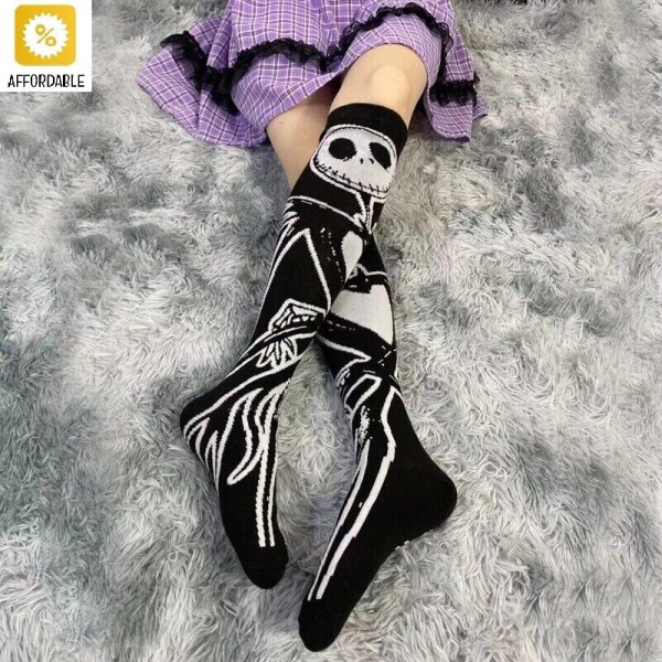 Women Skeleton Pattern Socks Bones Sock Function Pair Stocking Knee Length Girl