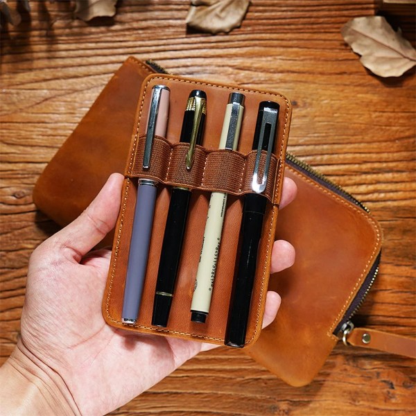 6 Colors Multifunction Stationery Zipper Genuine Leather Pen Bag  Vintage Style Pencail Box Handmade School Office Pen Case
