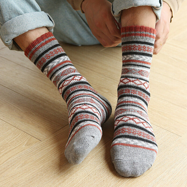 Plaid Striped Wool Socks For Winter Unisex - L - One Size Fits Most