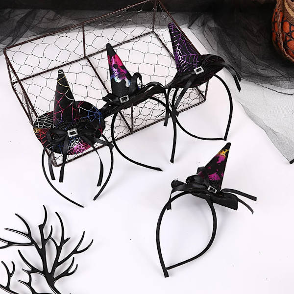 Unisex Halloween Bowknot Witch Hat Hair Hoop Multicolor Elastic Plastic Hairband Women Girls Costume Party Cosplay Prop Headband