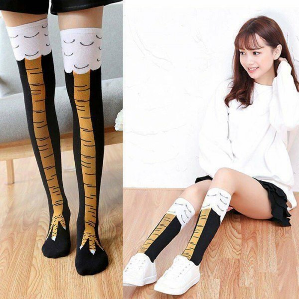 3D Crazy Funny Chicken Leg Knee High Socks Novelty Warm Girl Gift Stocking US