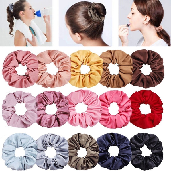 15 Women Satin Hair Scrunchies Elastic Solid Color Hair Tie Rope Hair Ring Ponytail