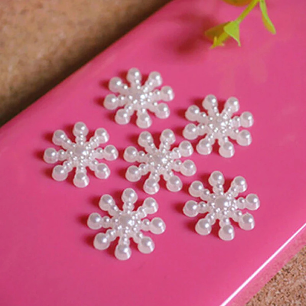 100Pcs/lot White DIY Snowflake Artificial Flatback Pearl Christmas Card Making DIY Craft High Quality