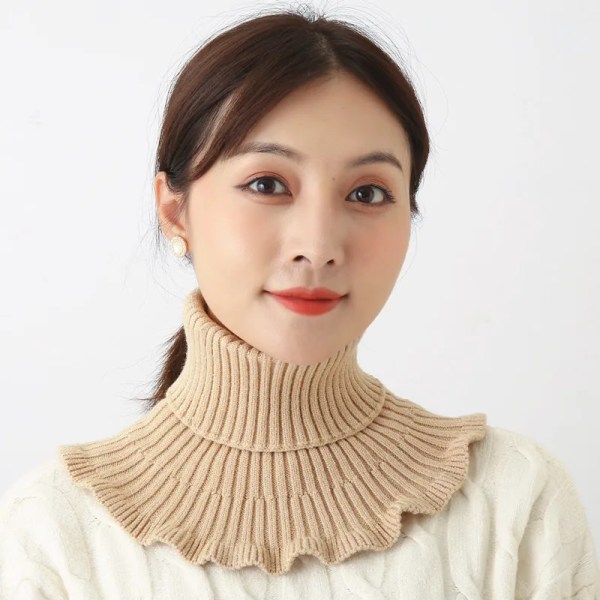 Women Fake Collar Scarf Ruffles Warm Knitted Turtleneck Elastic False Collar Cycling Windproof Neck Cover All-match Fashion