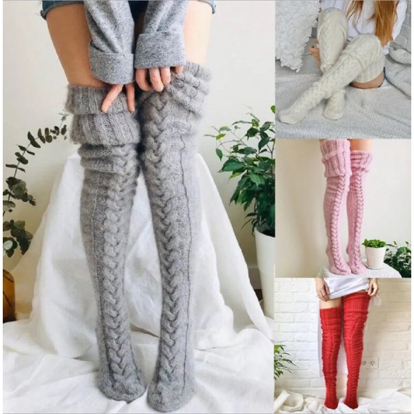 Christmas Mohair Cable Knit Stockings Women Winter Leggings Warm Grey Pink Over Knee Socks Ladies Home Thick Stockings 2023 New