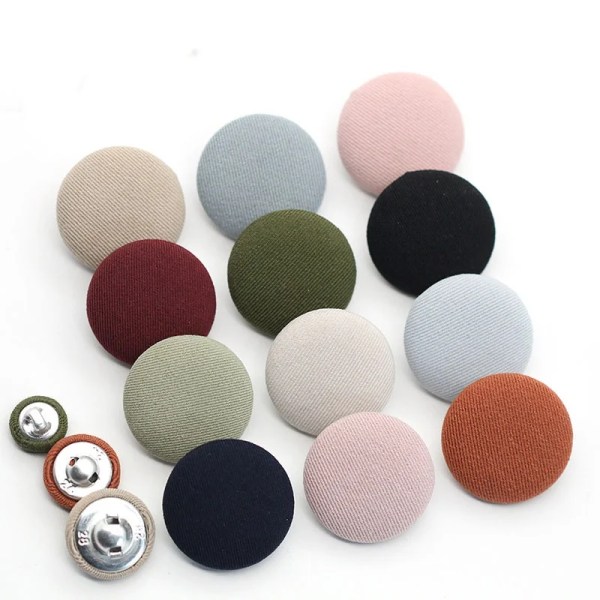 10Pcs Round Fabric Covered Metal Buttons Dress Shirt Cloth Shank Buckle Sewing Accessories Clothing DIY Decorative
