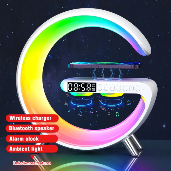 Big G Smart Light LED Wireless Charger Bluetooth Speaker Alarm Clock Atmosphere Light White Noise Sleep Light 2023 New