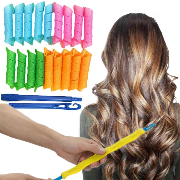 18PCS Heatless Hair Curler Hair Rollers Curler Curling Tongs Headband Curls Sleeping Soft Waves Formers No Heat Curls Modeler