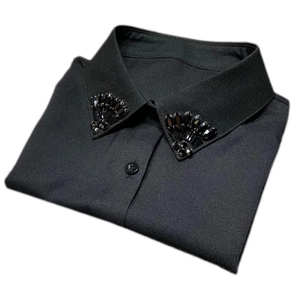 Women Solid Fake Collar Button Down Dickey Crystal Diamond for Cat Paw Half Shir 37JB