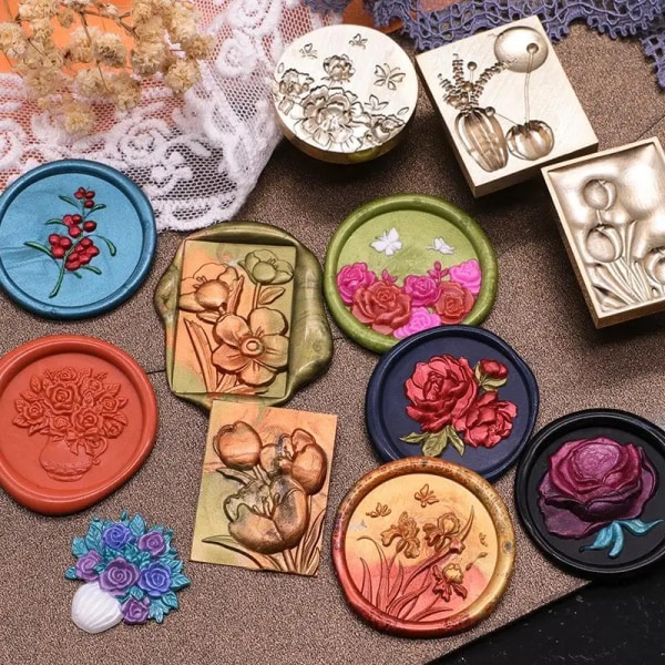 Embossed Lacquer Seal Head Plant Flowers Sealing Wax Stamp Replace Head DIY Scrapbook Christmas Invitation Card Decoration Gift
