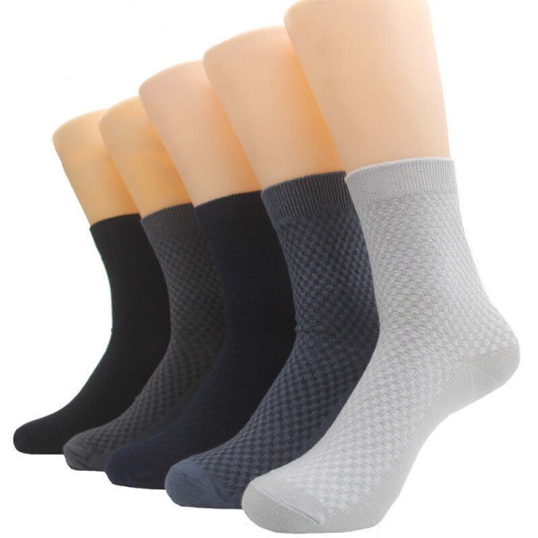 5 Pairs Mens Cotton  Socks Classic Business Solid Color Grid Casual Dress Socks